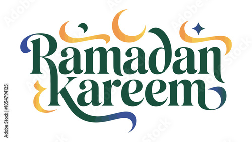 Ramadan Kareem: A vibrant and colorful design, crafted with elegant typography, capturing the spirit of Ramadan. The artwork features symbolic elements and festive colors.