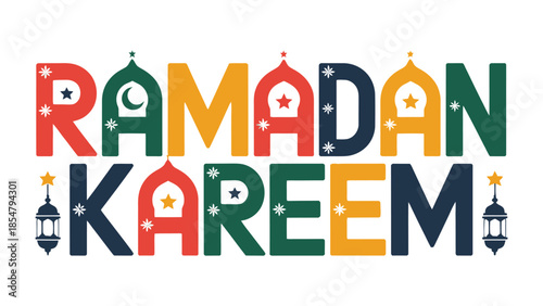 Ramadan Kareem: A vibrant and colorful design wishing a blessed Ramadan, celebrating the spirit of generosity, reflection, and community. 