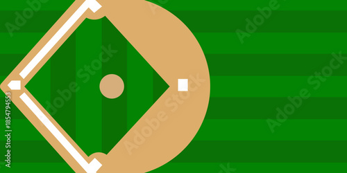 Flat vector illustration of a baseball field diamond viewed from above with green grass and brown infield