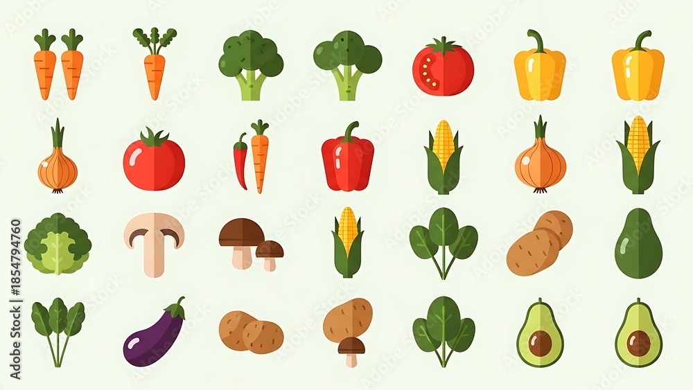 custom made wallpaper toronto digitalAssorted Vegetables and Fruits Icon Set.