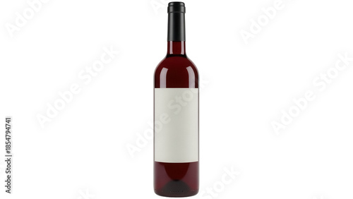 Photography Elegant red wine bottle isolated PNG on transparent background, unlabeled bottle
