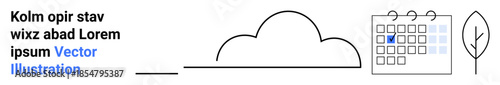 Time management, environmental awareness, planning, cloud storage, eco-friendly living, productivity. Simplified calendar, cloud and tree in minimalist style. Time management and environmental