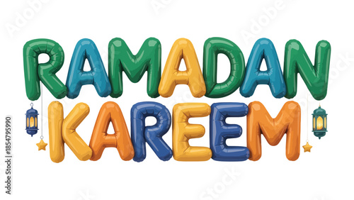 Ramadan Kareem Greetings: A vibrant and colorful festive design spells out Ramadan Kareem with a festive touch. and celebrate a holy month.