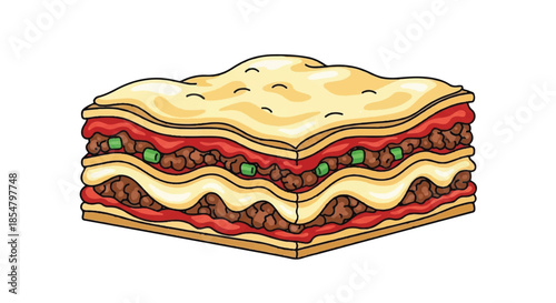 Multi Layered Beef Lasagna with Cheese and Tomato Sauce Illustration