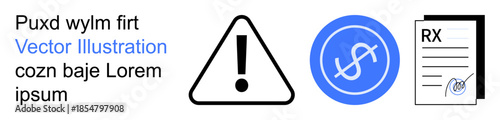 Financial security, medical documentation, risk management, healthcare services, warnings, cost analysis. Exclamation mark, dollar symbol, prescription paper finance and risk management concepts