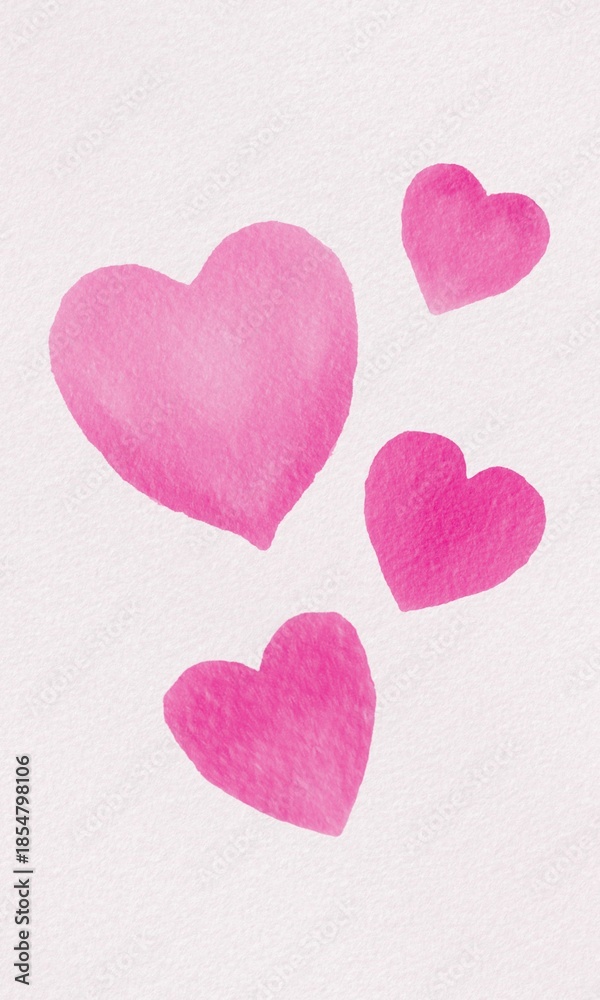 Fototapeta premium Watercolor Pink Hearts Clipart Shapes Paper Textured