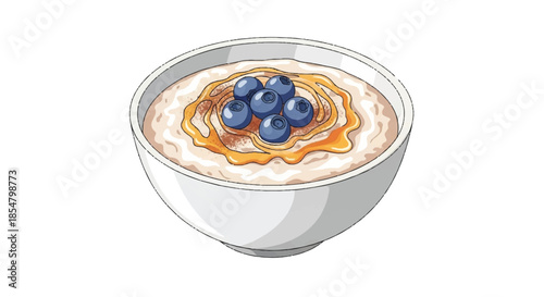 Healthy Oat Porridge Bowl with Fresh Blueberries and Honey Drizzle Breakfast Concept