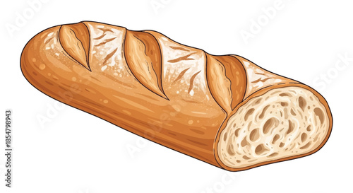 Fresh French Baguette Bread Loaf with Golden Crust and Traditional Slash Patterns