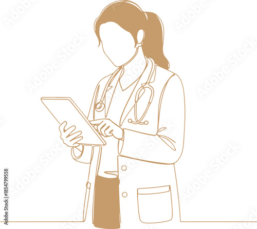 Doctor reviewing digital tablet vector Illustration