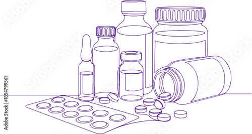 Assorted pharmaceutical supplies vector Illustration