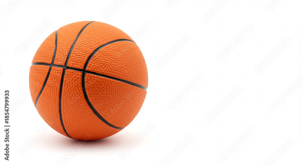 Fototapeta premium �clatant ballon de basket orange seul sur fond blanc pur montrant sa texture et son ombre d�licate. AI Generated