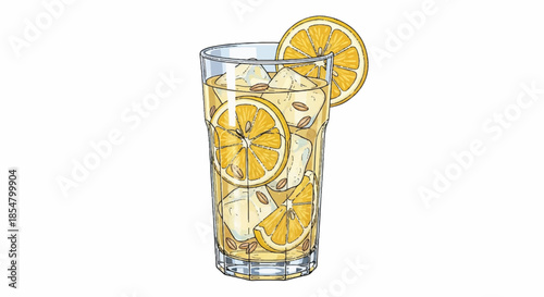 Refreshing Iced Lemon Tea with Fresh Lemon Slices and Ice Cubes in a Tall Glass