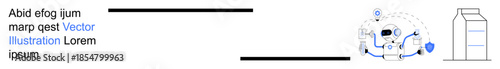 Technology, AI automation, robotics, smart devices, task management, futuristic productivity. Robot interacting with digital icons and a milk carton outline. Technology and AI automation concept