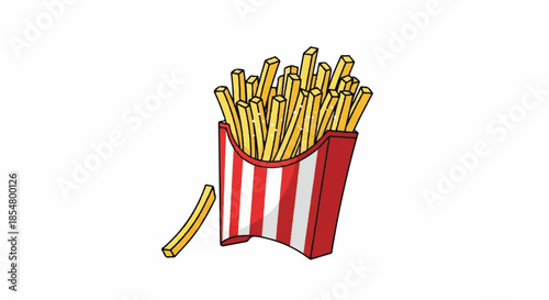 Crispy Golden French Fries in a Red and White Striped Paper Container Fast Food Snack