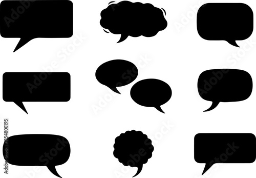 Speech bubble art vectors and Set of black message box icon silhouette collections