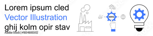 Industry 4.0, automation, smart manufacturing, innovation, process optimization creativity. Minimalist gear factory hand lightbulb symbols. Industry 4.0 and automation concept