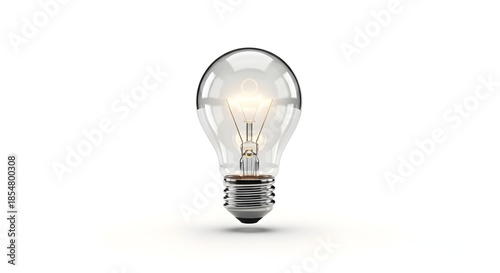 Clear glass light bulb with glowing filament isolated with real transparent background for branding