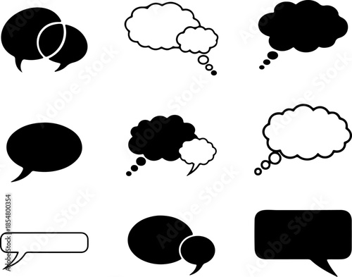 Speech bubble art vectors and Set of black message box icon silhouette collections