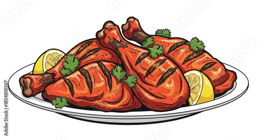 Grilled Chicken Drumsticks Seasoned with Herbs and Spices Served on a White Plate