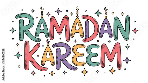 Ramadan Kareem Illustration: Colorful illustration that says Ramadan Kareem with hanging elements, capturing the spirit of the holy month.