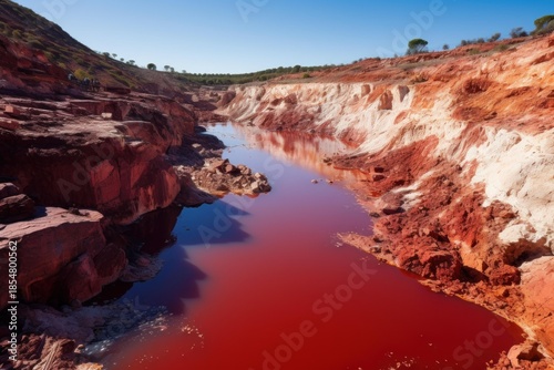 River tinto ecosystem showing impacts of past mining activity and water pollution