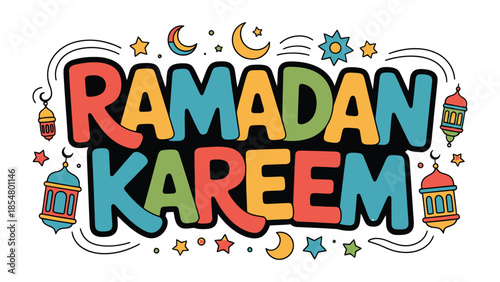 Ramadan Kareem Illustration: A vibrant and colorful illustration of Ramadan Kareem with a festive design, embodying the spirit of generosity, reflection and community during the holy month.