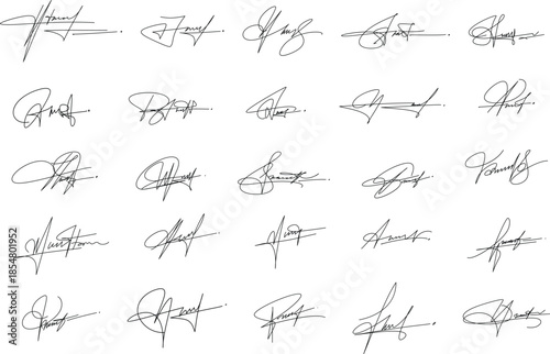 Fake signatures set,handwritten Fictitious autographs.