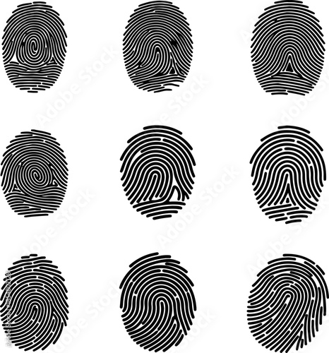 Fingerprint art vectors and Set of black finger prints icon silhouette collections