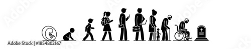 Life Cycle Stages Human Evolution From Fetus To Old Age In Wheelchair And Gravestone Vector Illustration