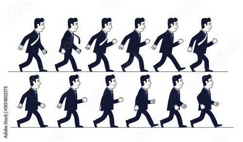 Man walking animation sequence frame by frame suit business man side view cartoon character illustration for motion graphic
