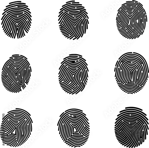 Fingerprint art vectors and Set of black finger prints icon silhouette collections