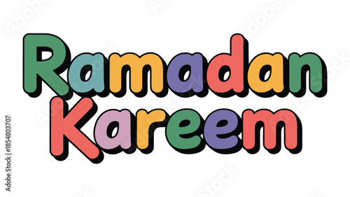 Ramadan Kareem greeting: Colorful, festive typography spells out Ramadan Kareem in vibrant hues, embodying the joy and spirit of the holy month.