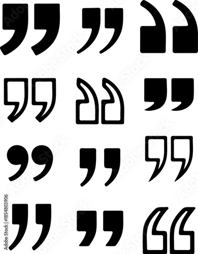 Quotation mark art vectors and Set of black modern quote icon silhouette collections