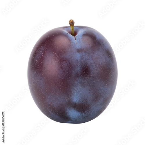 Single Fresh Ripe Purple Plum With Stem