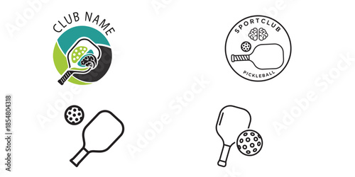 A diverse collection of pickleball logos and icons for sport clubs and designs