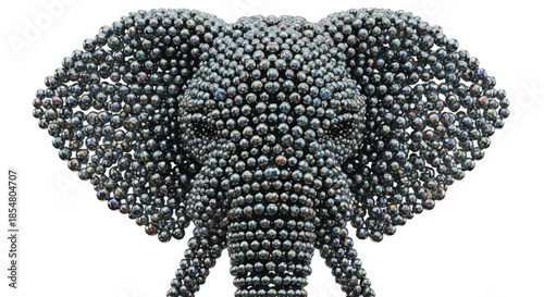 Creative Elephant Head Sculpture Made of Polished Metallic Spheres and Beads Background