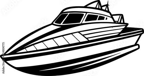 Jet boat line art vector , black and white , white background