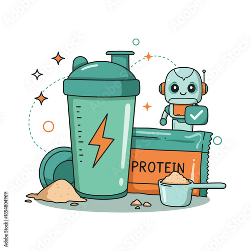 Artificial intelligence robot helping with fitness nutrition and protein supplements