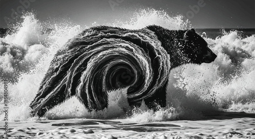 Surreal Black and White Swirling Ocean Wave Vortex Artistic Digital Illustration