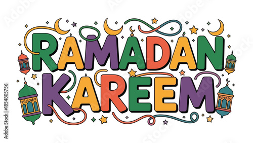 Ramadan Kareem: Vibrant and artistic lettering decorates the image with Ramadan Kareem, embodying the spirit of generosity, joy, and reflection. Embrace the holy month!