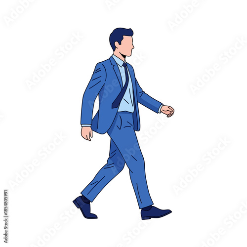 Professional businessman walking confidently in a modern blue suit showcasing business elegance