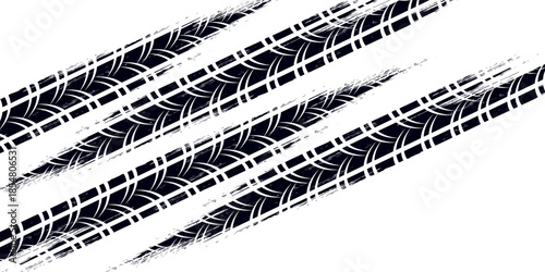 Tire track. Car, bike, motorcycle tyre mark with grunge effect isolated on white background. Wheel footprint on the road. vector
