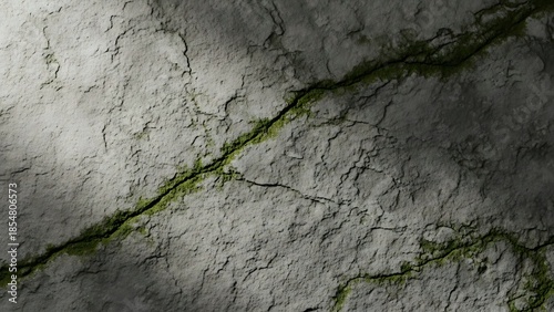 Cracked Stone Texture with Green Moss and Sunlight Shadows