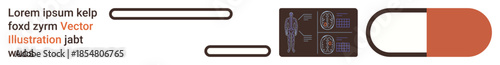 Technology innovation, healthcare integration, medical data, pharmaceutical advancements, smart healing devices, futuristic concepts. A capsule combines with circuit illustrations. Technology
