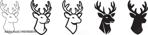 Deer head icon set with outline bold geometric and silhouette styles ideal for wildlife logos hunting branding forest nature symbols and outdoor design projects