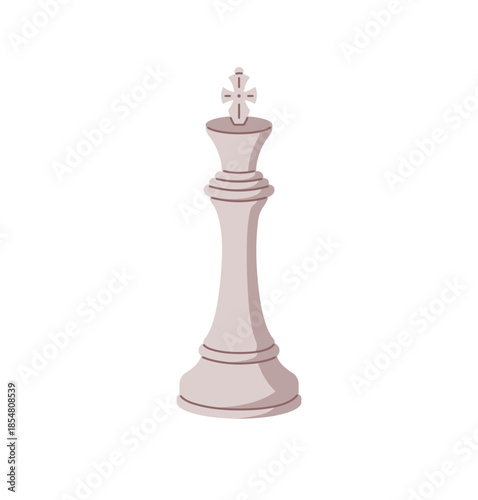 Icon of white king. Elegant chess piece, chessman for intelligence, strategic boardgame. Figure of chessboard to play tactical board game. Flat isolated vector illustration on white background