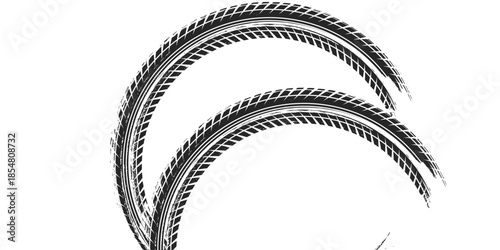 Tire track. Car, bike, motorcycle tyre mark with grunge effect isolated on white background. Wheel footprint on the road. vector