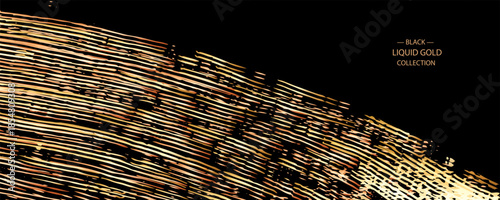 Luxury golden bark texture with flowing organic lines. Abstract wooden slice design featuring elegant waves and natural annual rings for sophisticated projects.