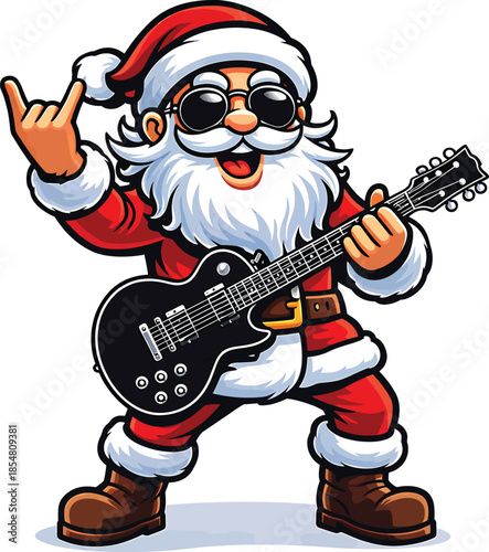 Rockstar Santa Claus Mascot Playing Electric Guitar – Festive Christmas Vector Illustration