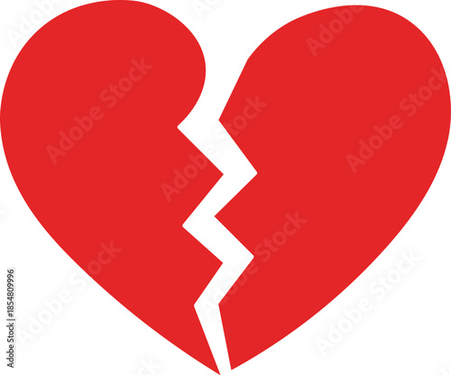 A simple illustration of a broken red heart on a white background